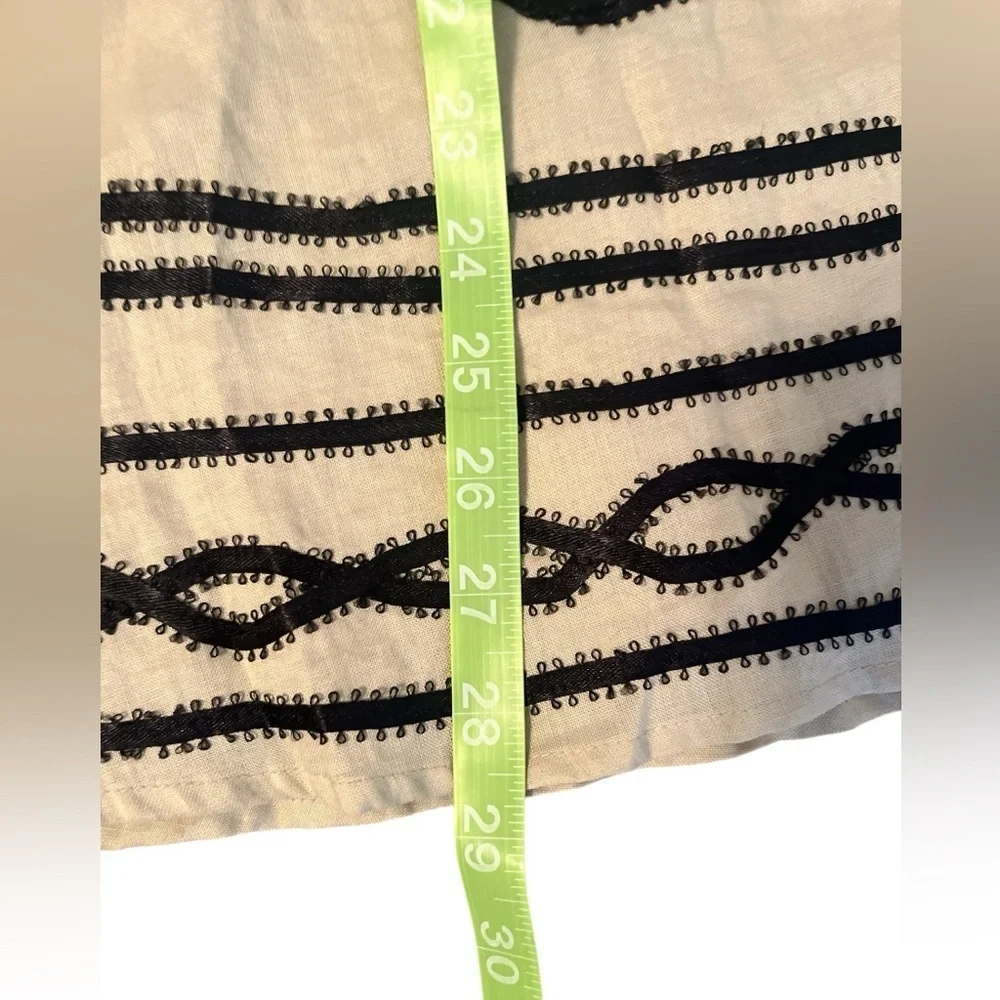 Carole Little Ladies Linen Embroidered Skirt Beige / Black Size 10 - Picture 4 of 5